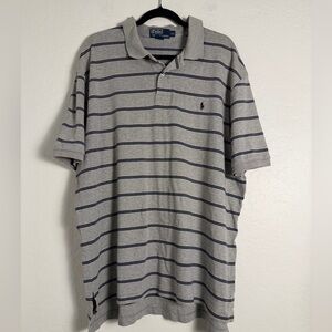 Vintage Ralph Lauren Polo Shirt Mens XXL Gray/Blue Stripes Golf/Casual Wear